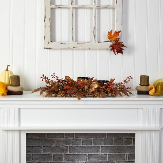 36" Maple Leaves & Berries Fall Harvest Candelabrum Arrangement